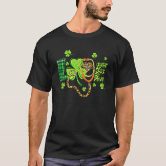 Camiseta Amor Dia de São Patrício Enfermeira Trevo Leopardo