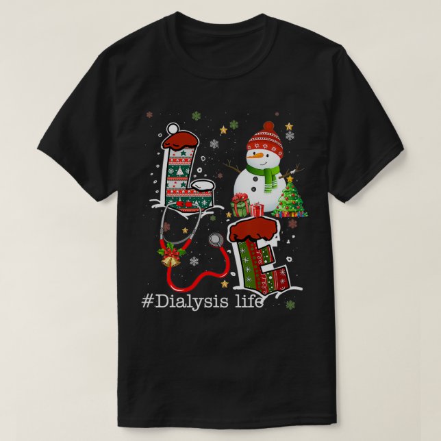 Camiseta Amor Diálise Vida Snowman Natal Para Enfermeira Nu (Frente do Design)