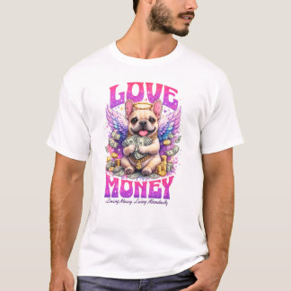 Camiseta Amor Dinheiro Anjo Bulldog Francês Abundância Arte