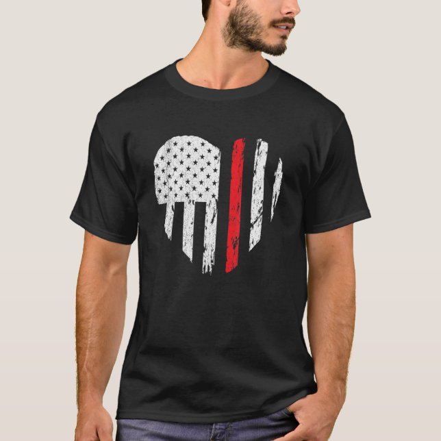 Camiseta Amor do Coração do Bombeiro Distressed Bandeira EU (Frente)