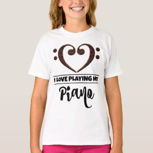 Camiseta Amor do coração do Clef baixo que joga o piano