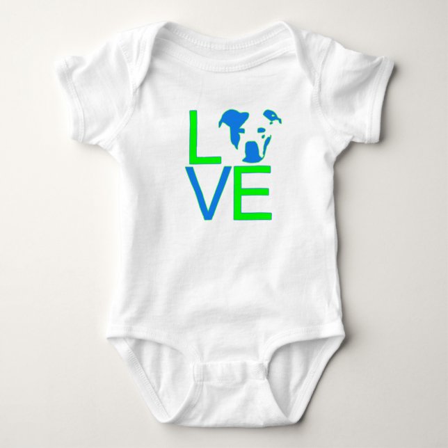 Camiseta Amor do pitbull - verde de néon e azul (Frente)