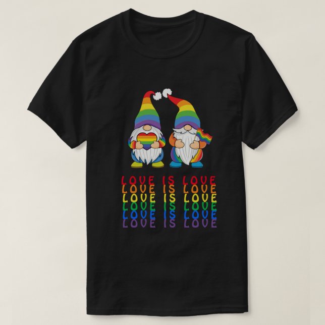 Camiseta Amor é Amor - LGBTQ - Casal dos Gnomos Masculinos (Frente do Design)