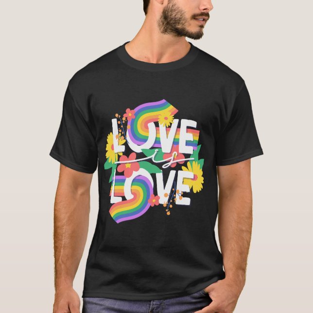 Camiseta Amor é Arte Floral Arco-Íris (Frente)
