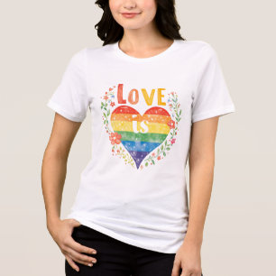 Camiseta Amor é Orgulho Arte do Coração Arco-Íris - LGBTQ+