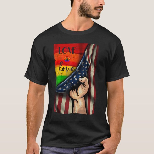 Camiseta Amor É Orgulho De Bandeira Americano Lgbt Rainbow (Frente)