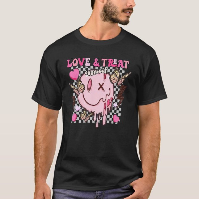 Camiseta Amor e tratamento a si próprio Groovy Valentineu20 (Frente)