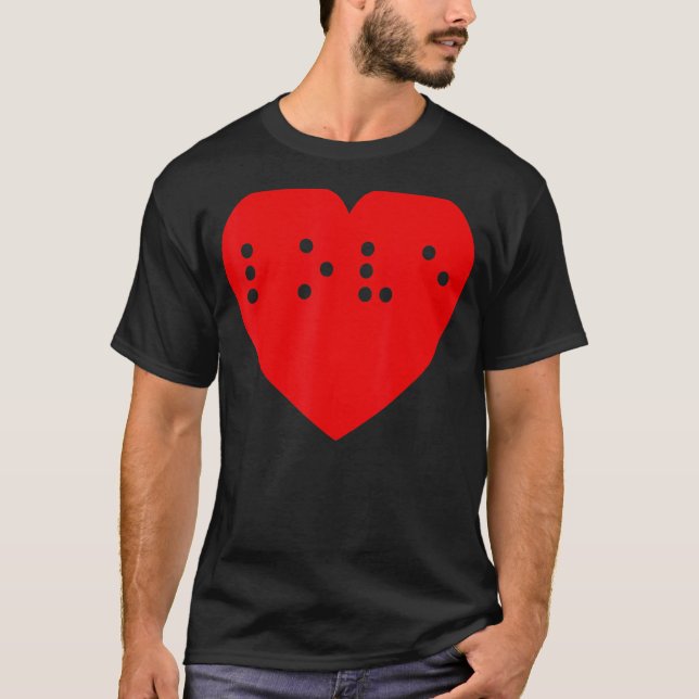 Camiseta Amor em Braille Dentro Grande Coração Vermelho Não (Frente)