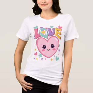 Camiseta "AMOR" em Letras Coloridas, corações, sorrir de co