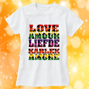 Camiseta Amor em muitas línguas - arco-íris escuro