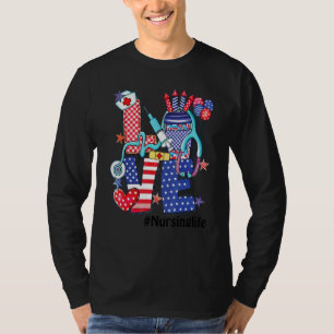 Camiseta Amor Enfermagem Vida Estetoscópio Fogos de Artifíc