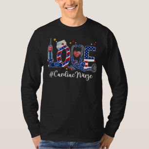Camiseta Amor Enfermeira Cardíaca Stethoscope Usa Flag 4th