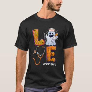 Camiseta Amor Enfermeira da vida escrupulosa Boo Halloeen C