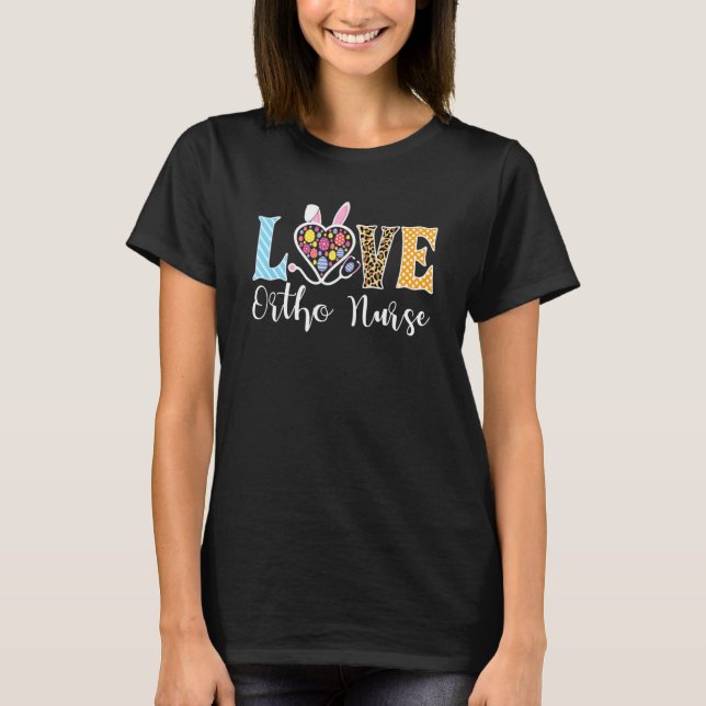 Camiseta Amor Enfermeira Páscoa Coelhinha Estetoscópio Leop (Frente)