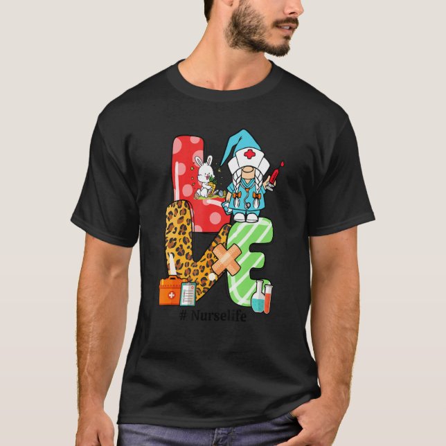 Camiseta Amor Enfermeira Páscoa Gnomo Caça De Ovos (Frente)
