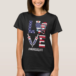 Camiseta Amor Enfermeira Stethoscope Quarto 4 de julho Enfe