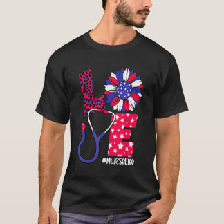 Camiseta Amor Enfermeira Vida 4 De Julho Bandeira Dos EUA E