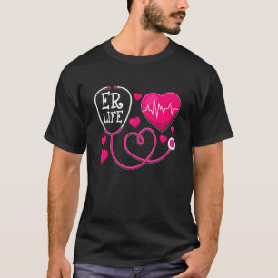 Camiseta Amor ER Vida Batimento Cardíaco Médico Enfermeira