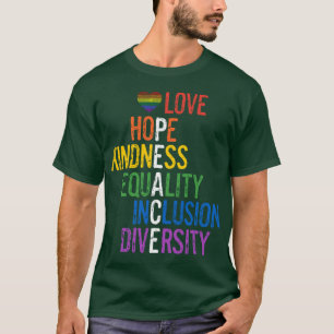 Camiseta Amor Esperança Bondade Igualdade Inclusão Diversid
