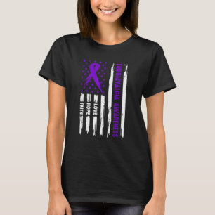 Camiseta Amor Esperança Fé Bandeira Americana Roxo Fibromia