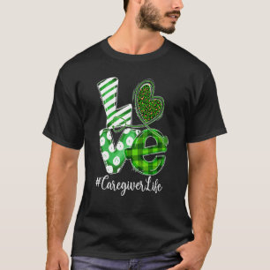 Camiseta Amor Estetoscópio Cuidador Xadrez Leopardo St Patr