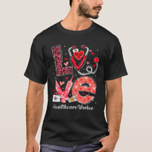 Camiseta AMOR Estetoscópio do coração Trabalhador de sa
