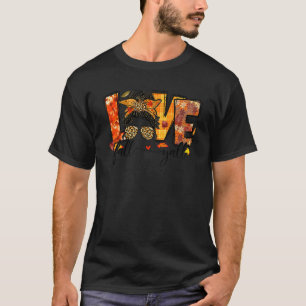 Camiseta Amor Feliz Queda Yall Retro Autumn Messy Bun Tha