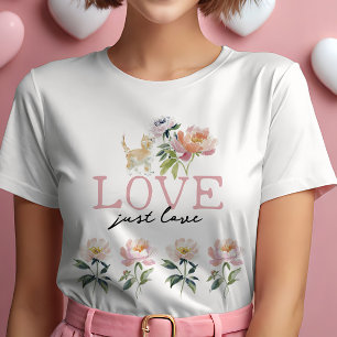 Camiseta Amor, Flores e Menina Bonita com Gatinho