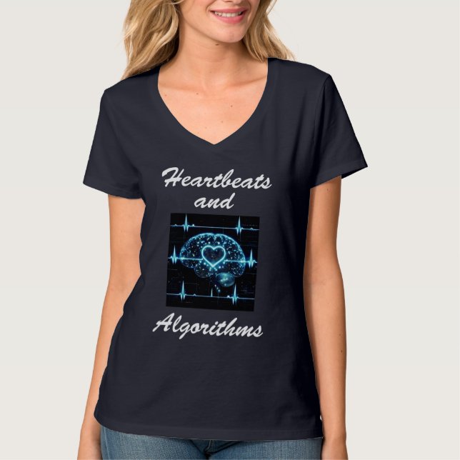 Camiseta Amor futurista "Heartbeats and Algorithms" (Frente)