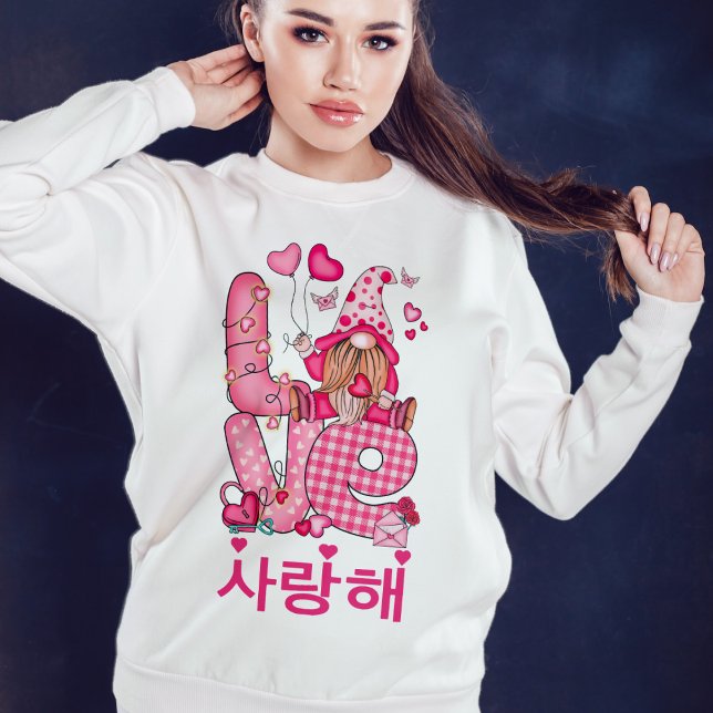 Camiseta Amor Gnomo Coreano, Namorados Rosa, Sweet (Criador carregado)