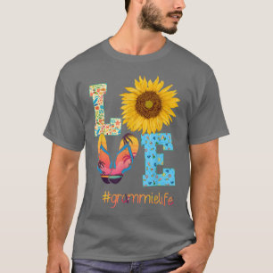 Camiseta AMOR Grammie Chinelos de vida Sunflower Summer Mot