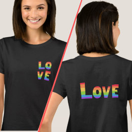 Camiseta AMOR Impressão de frente e verso das cores arco-ír