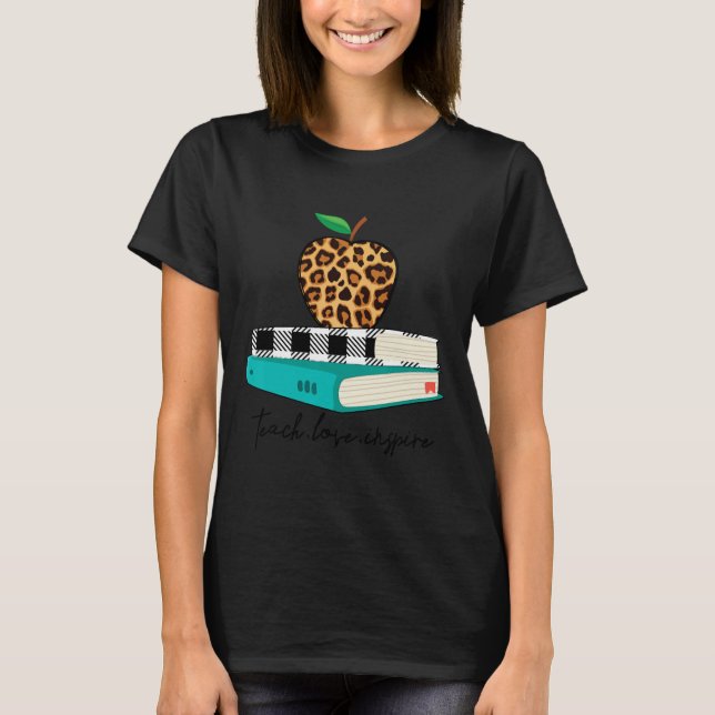 Camiseta Amor Inspire Leopard Imprima Apple Professora Engr (Frente)