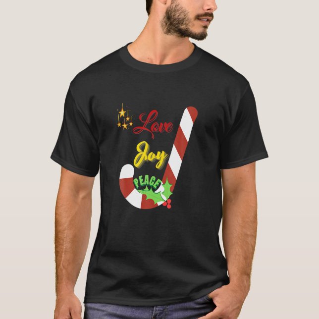 Camiseta Amor Joy Peace Candy Cane Star Long Slee (Frente)