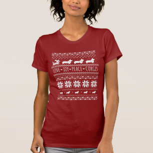 Camiseta Amor Joy Peace Corgis Festa de Natal Festiva