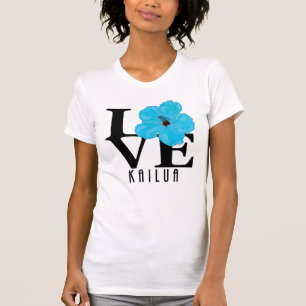 Camiseta AMOR Kailua Blue Hibiscus (impressão da frente)