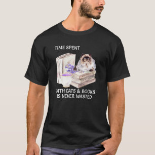 Camiseta Amor Lendo Livros E Gatos Arte Por Aquarela