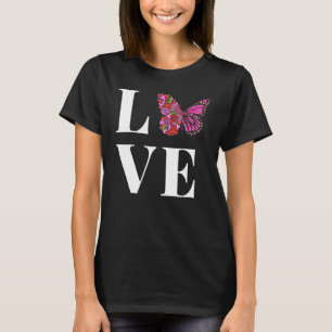 Camiseta AMOR Linda Borboleta com meia flor rosa mas