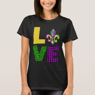 Camiseta AMOR Mardi Gras Fleur De Lys Leopard Xadrez Outfit