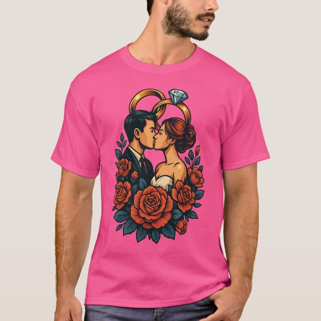Camiseta Amor Moderno - Casal Romântico de Casamento Longa  (Frente)