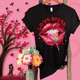 Camiseta Amor Morde Lábios Bonitos Namorados Engraçado De L