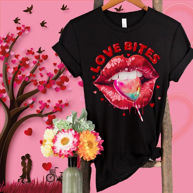 Camiseta Amor Morde Lábios Bonitos Namorados Engraçado De L (Criador carregado)