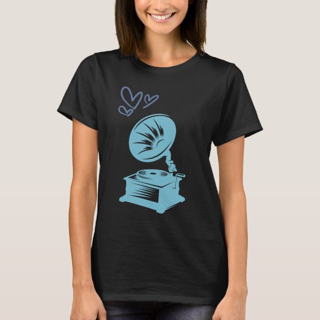 Camiseta Amor Música Velha Escola Gramofone (Frente)