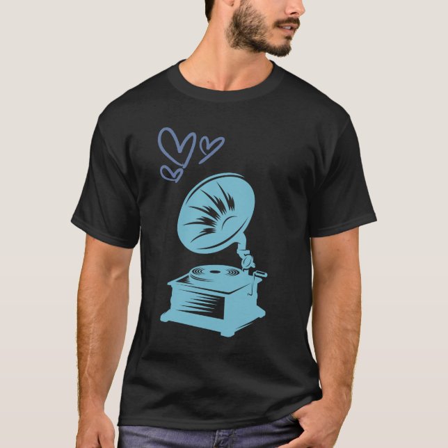 Camiseta Amor Música Velha Escola Gramofone (Frente)