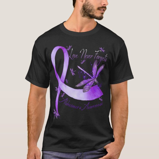 Camiseta Amor Nunca Esquece Alzheimer Sensibiliza Dragonfly (Frente)