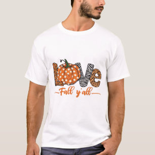 Camiseta AMOR Outono Y'all Impressão de Leopardo Abóbora