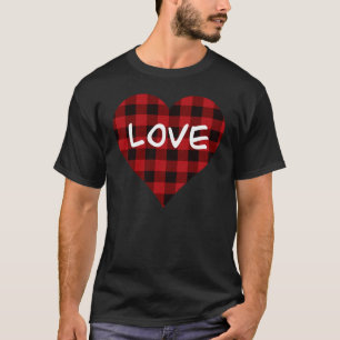 Camiseta Amor, padrão de xadrez de búfalo vermelho, cora