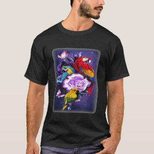 Camiseta Amor Papagaio Mágico Rosa Flor Borboleta