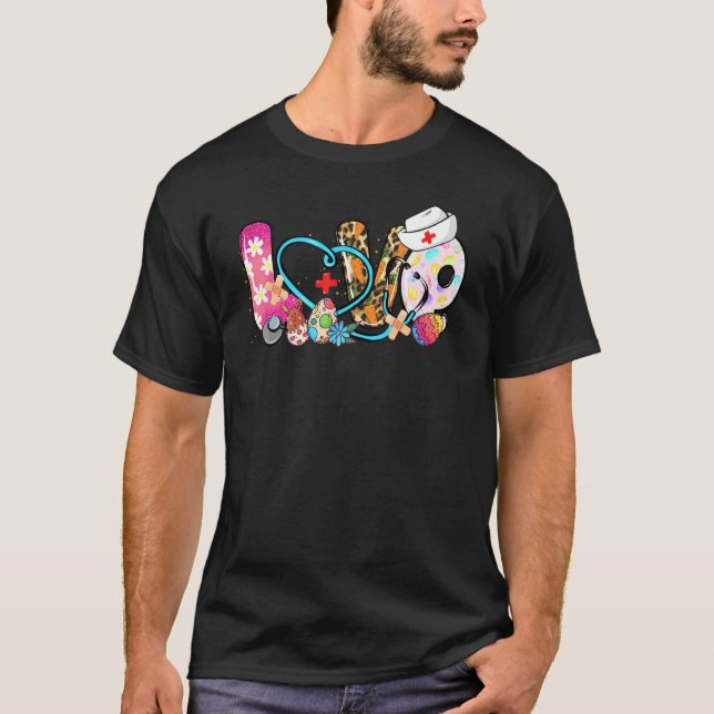 Camiseta Amor Páscoa Ovina Estetoscópio Enfermeira Vida Fel (Frente)