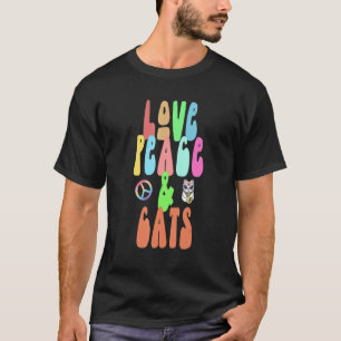 Camiseta Amor Paz e Gatos diversão fantasia hippie